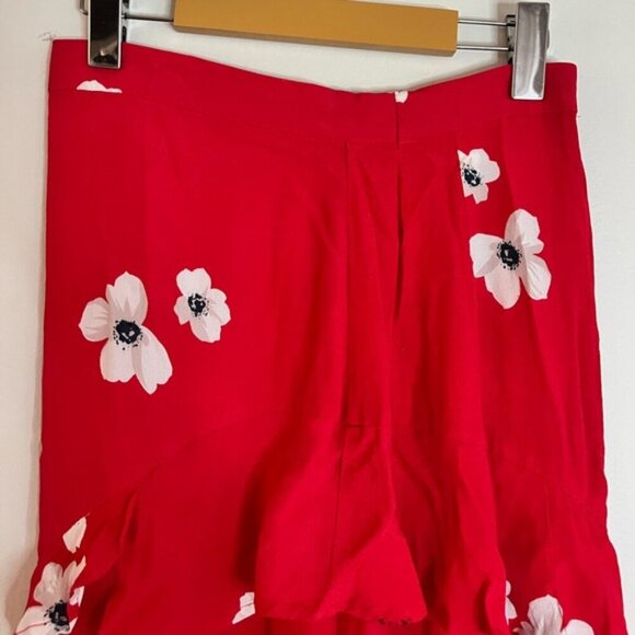 Bardot Red Floral Asymmetrical Ruffle Wrap Skirt Women’s Size 6 - Picture 9 of 15